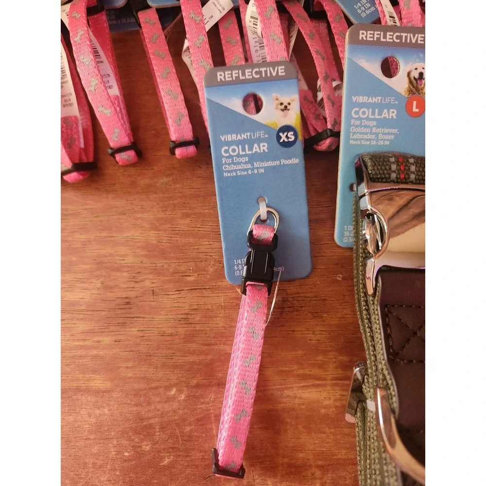 Lot of 26 Vibrant Life Reflective Dog Collars XS and Large Pink Green Orange